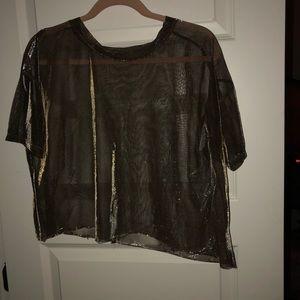 Oversized metallic mesh crop top